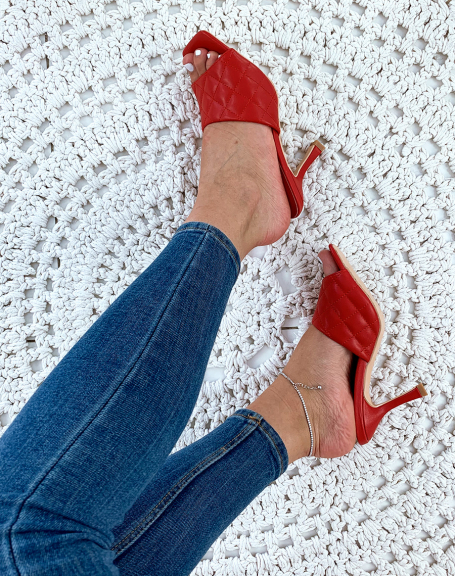 Red mules with heels and wide padded straps