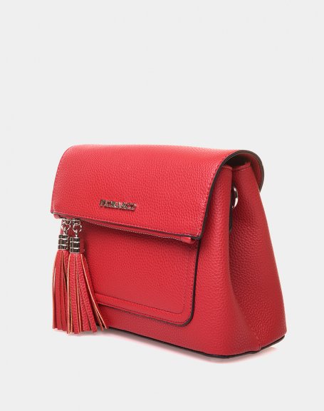 Red pom-pom shoulder bag