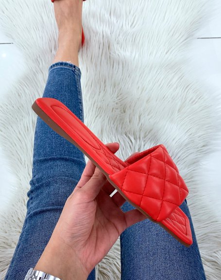 Red quilted flat mules