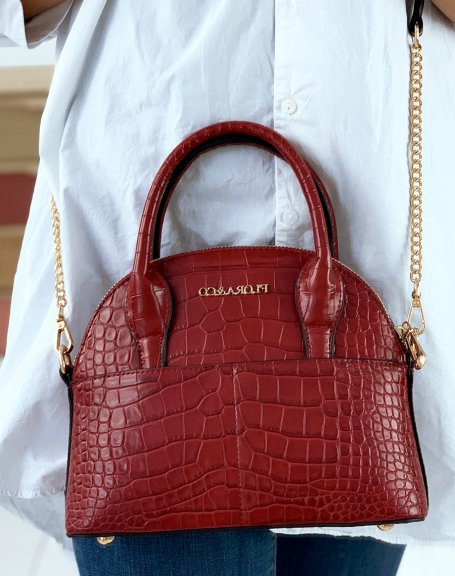Red rounded croc-effect handbag