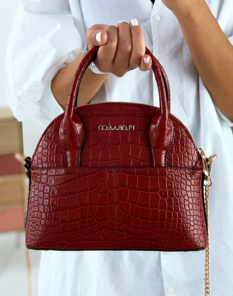 Red rounded croc-effect handbag