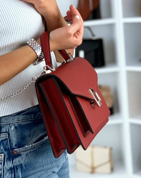 Red satchel style handbag