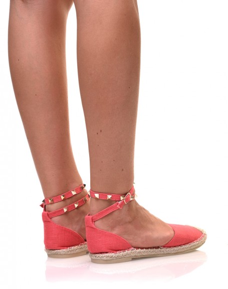 Red studded closed-toe espadrilles