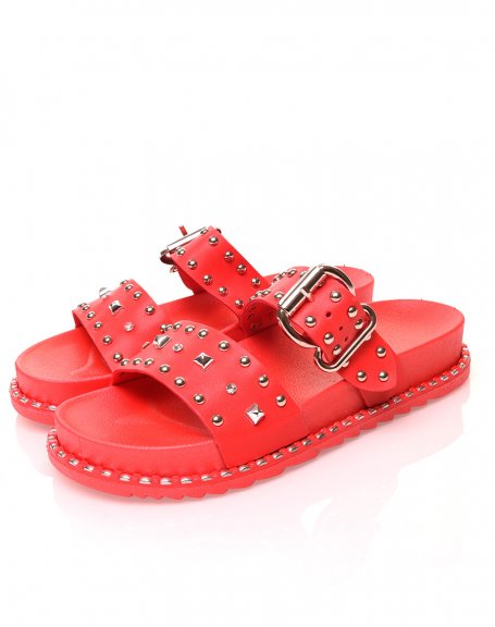Red studded sandals with buckle