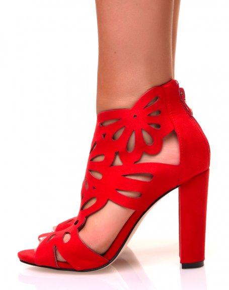 Red suede heeled sandals