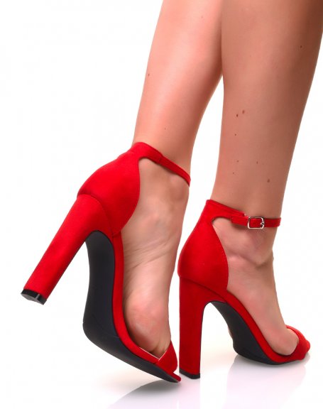 Red suedette flat-heeled sandals