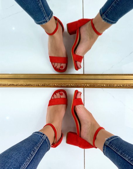 Red suedette low heel sandal