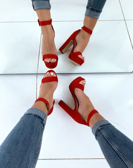 Red suedette platform sandals