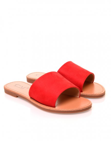 Red suedette sandals with wide straps