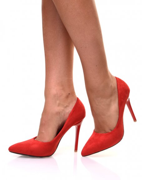 Red suedette stiletto heel pumps