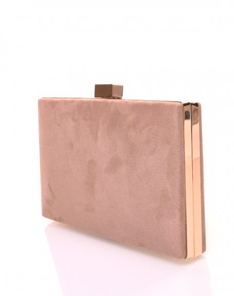 Rigid pouch in beige suede and gold details
