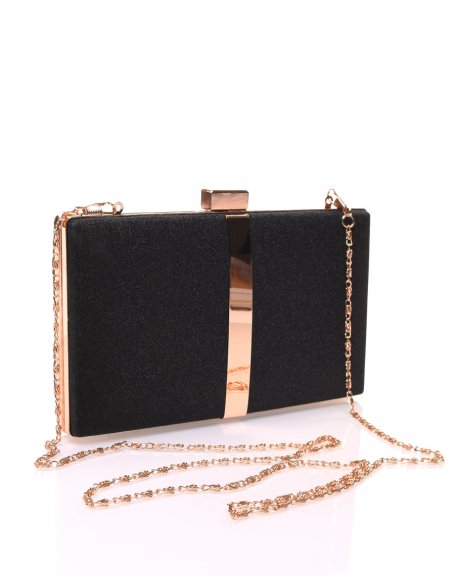 Rigid pouch in black sequins and gold details