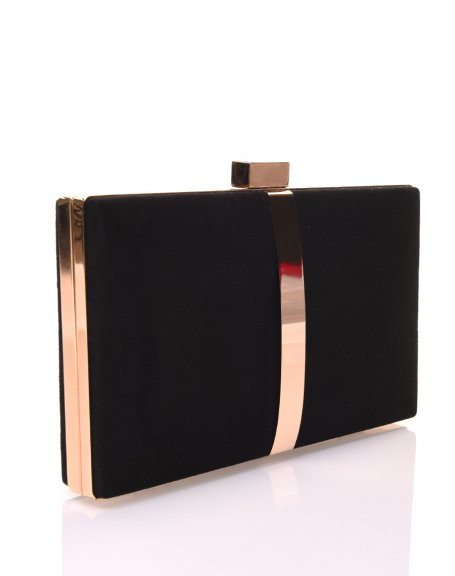 Rigid pouch in black suede and gold details