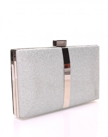 Rigid pouch in silver sequins and silver details