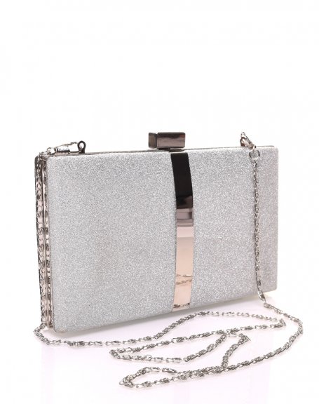 Rigid pouch in silver sequins and silver details