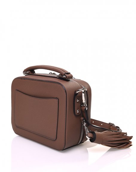 Rigid square shoulder bag brown briefcase type