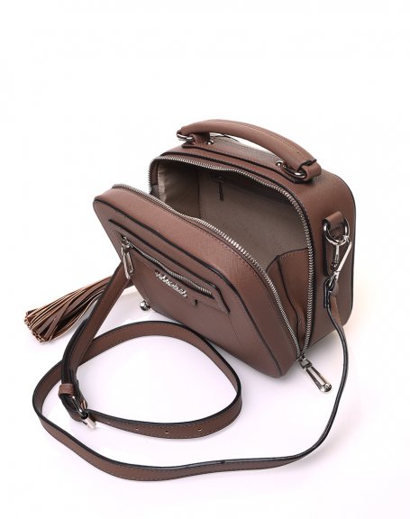 Rigid square shoulder bag brown briefcase type