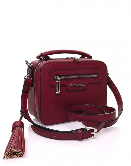 Rigid square shoulder bag, burgundy briefcase type