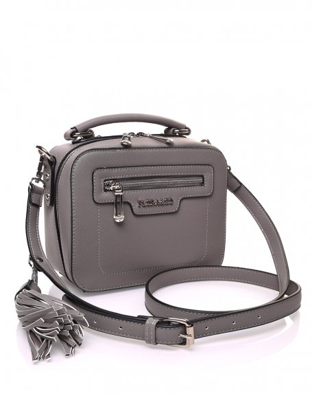 Rigid square shoulder bag, gray briefcase type