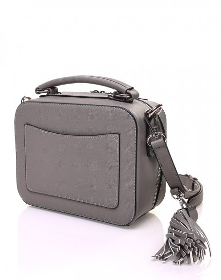 Rigid square shoulder bag, gray briefcase type