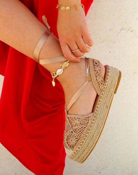 Rose gold espadrilles with jute heel