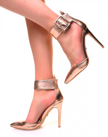 Rose gold metallic effect pumps with wide straps