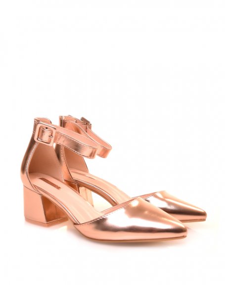 Rose gold pointed toe pumps