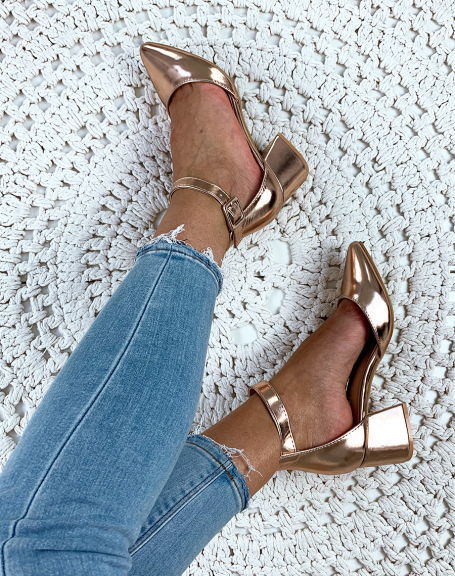 Rose gold pointed toe pumps