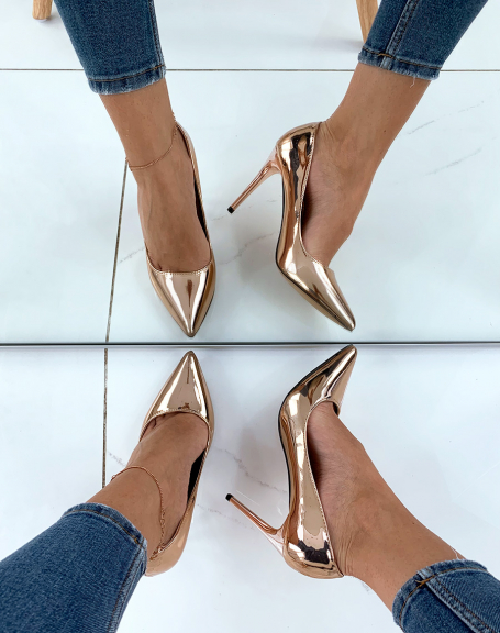Rose gold pumps with stiletto heels