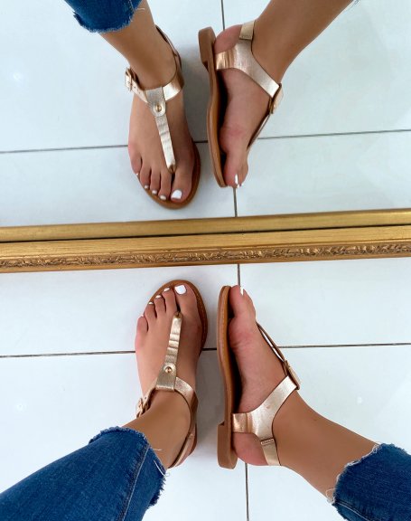 Rose gold sandals with gold studs