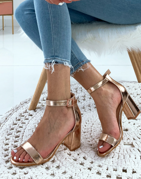Rose gold sandals with square heels