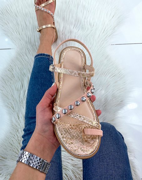 Rose gold slippers with studded detail