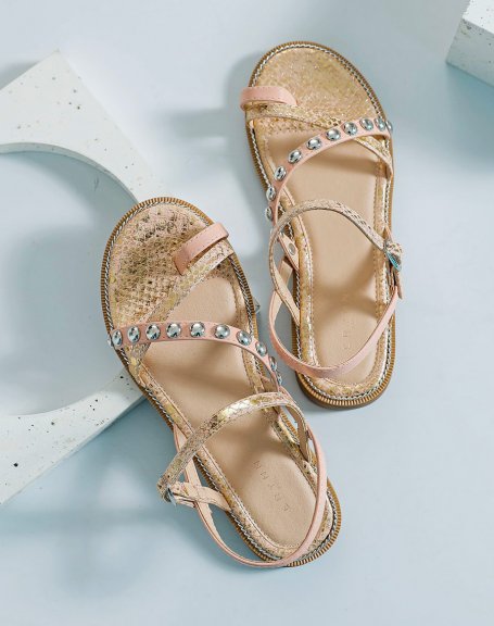 Rose gold slippers with studded detail