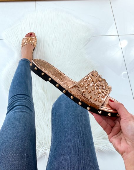 Rose gold studded mules