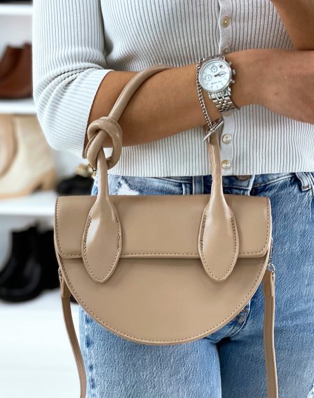 Round beige handbag with bow handle