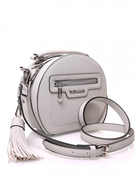 Round rigid shoulder bag, light gray briefcase type