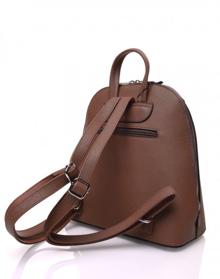 Rounded taupe backpack with geometric stitching
