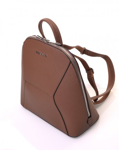 Rounded taupe backpack with geometric stitching