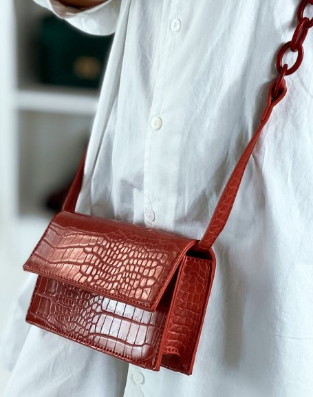 Rust / red croc-effect shoulder bag