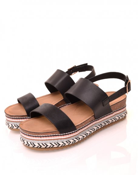 Sandals with black straps and patterned platforms