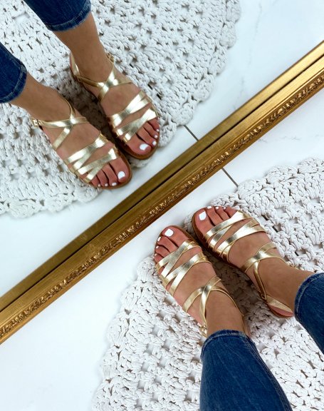 Sandals with multiple golden straps