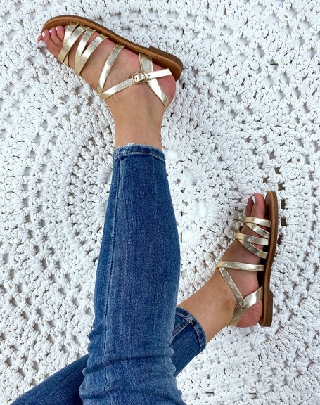 Sandals with multiple golden straps