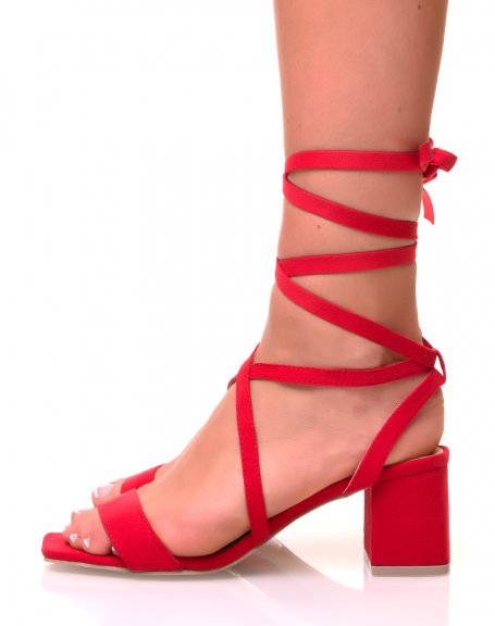 Sandals with small red square heels and suede laces