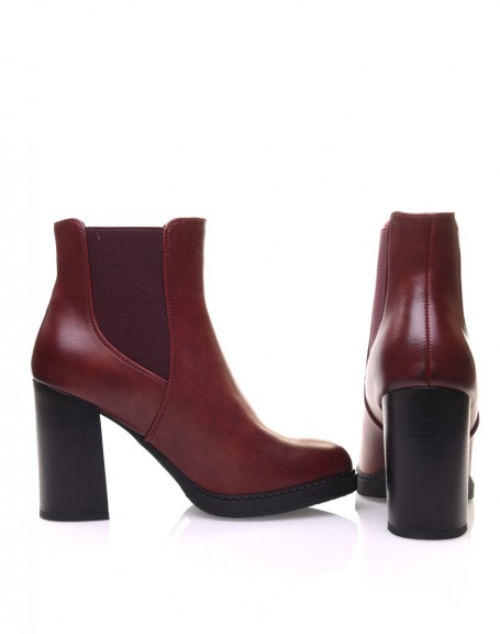 Semi-high elastic burgundy ankle boots