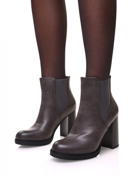 Semi-high elastic gray ankle boots