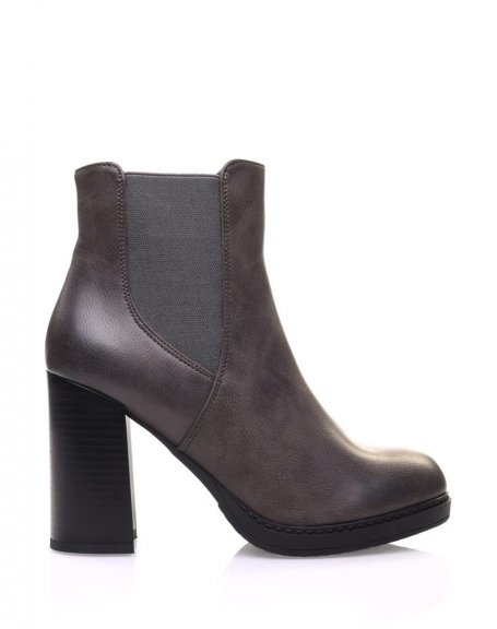 Semi-high elastic gray ankle boots