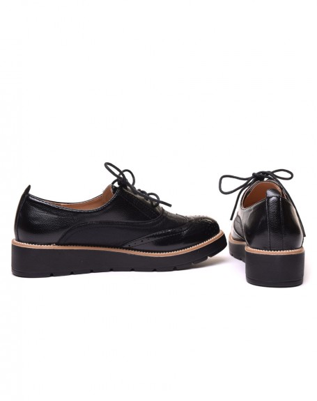 Shiny black derby shoes with wedge sole