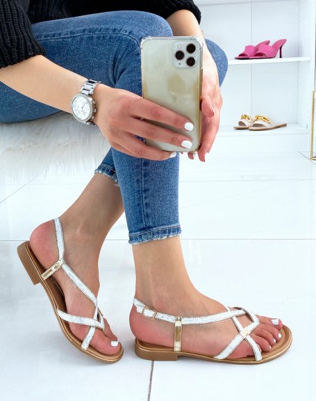 Silver and white snake effect sandals