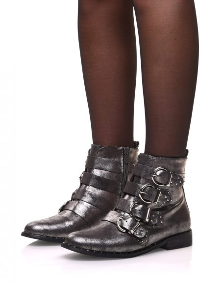 Silver ankle boots with straps