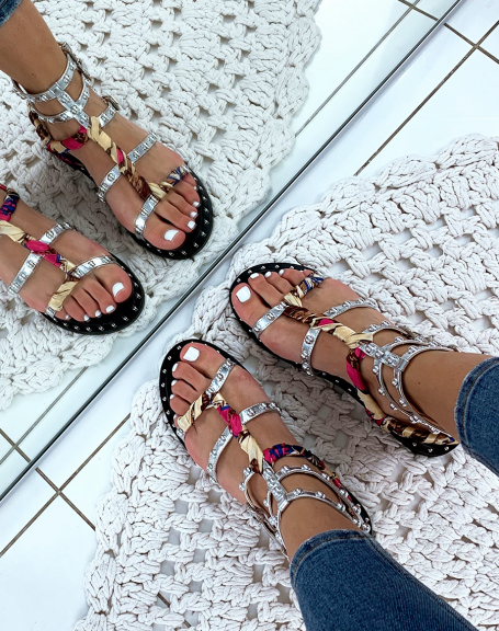 Silver flat sandals with straps